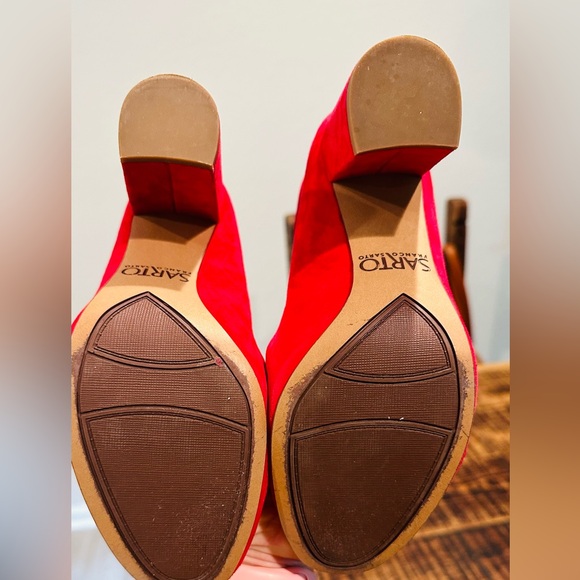FRANCO SARTO ABBINGTON RED SUEDE MARY JANE HEELS PUMPS BLOCK HEEL SZ 8 - Picture 9 of 12